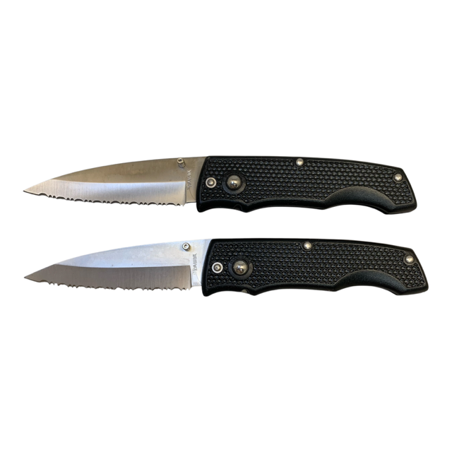 6388 - Set Of Two 7.5" Black Lockback Knife Serrated Stainless Steel Blade |77|