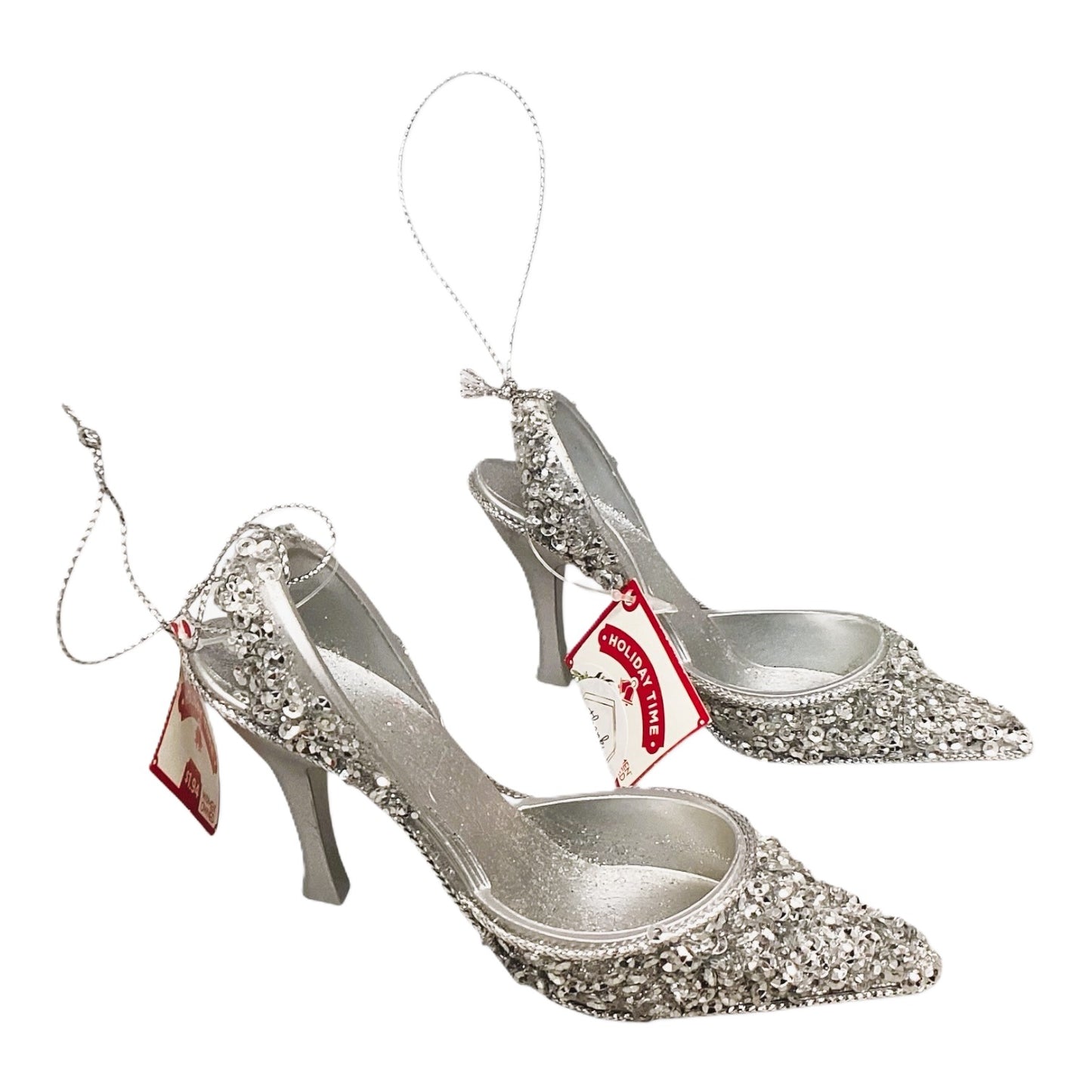 6413 - Set of Two Silver High Heel Ornaments 4" |Pod 2-62|