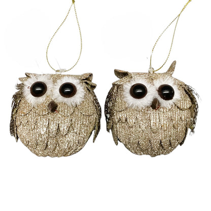 6445 - Set of Two 3.5" Owl Glitter Ornament |Pod 2-62|