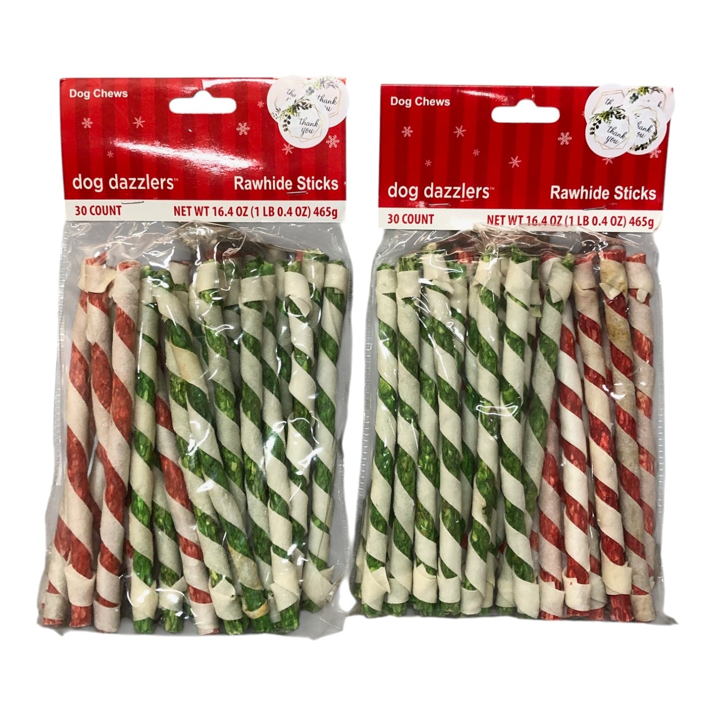 7590 - Set of Two Dog Dazzlers Rawhide Xmas Stick |21-21|