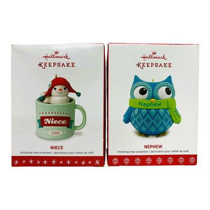 7668 - 2 Piece Set Stay Warm Niece and Nephew Hallmark Ornaments 4" |TBD|