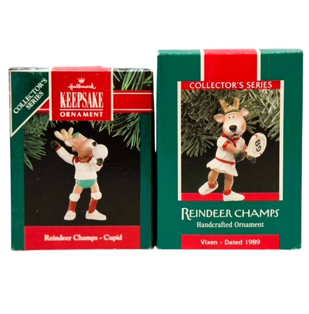 8779- Set of 2 Reindeer Playing Tennis and Volleyball Holiday Sports Ornaments |
