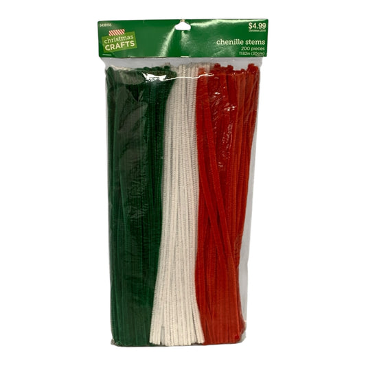 9827 - Christmas Crafts Chenille Stems 14 Inch Length Assorted Colors Green White Red 14-inch |2-20|