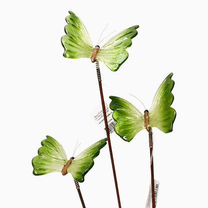 10375 - Set of Three 12" Green Butterfly Stake |G-15|