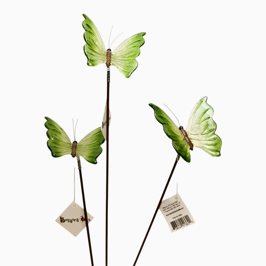 10375 - Set of Three 12" Green Butterfly Stake |G-15|