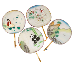11630 - Round Silk Hand Painted Oriental Fans Set of Four 8" Diameter |12.26.5|