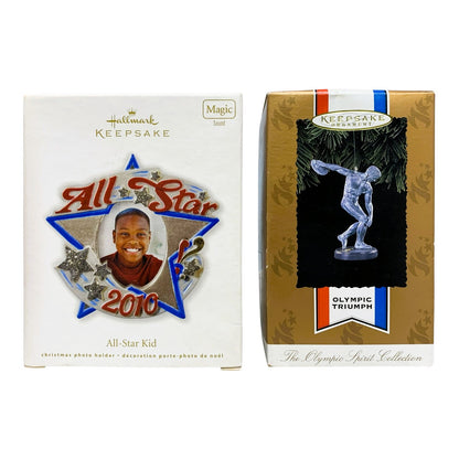 12236 -HALLMARK Set of 2 5" All Star and Olympic Triumph Ornaments |Pod 1-74|
