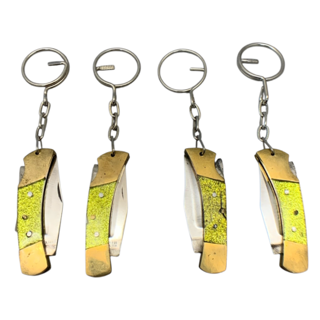12754 - Set of 4 Yellow Glitter Folding Knife With Keyring 4" Open |81|