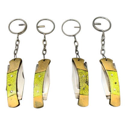12754 - Set of 4 Yellow Glitter Folding Knife With Keyring 4" Open |81|