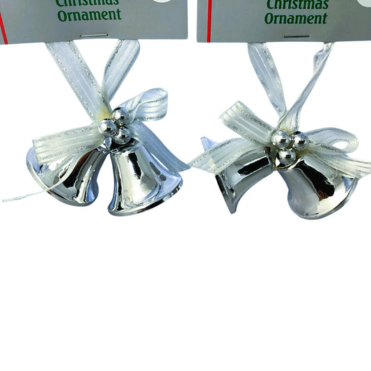 12764 - Set of 4 - Silver 4" Bells w/ Bow Ornament |Pod 2-62|