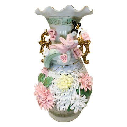 13424 - 13" White Geisha Hand-Painted Porcelain Flower Vase - Reticulated Ceramic Decor |11-20|