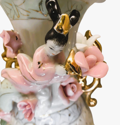 13424 - 13" White Geisha Hand-Painted Porcelain Flower Vase - Reticulated Ceramic Decor |11-20|
