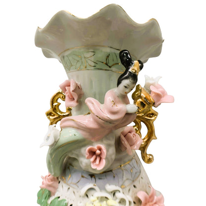 13424 - 13" White Geisha Hand-Painted Porcelain Flower Vase - Reticulated Ceramic Decor |11-20|