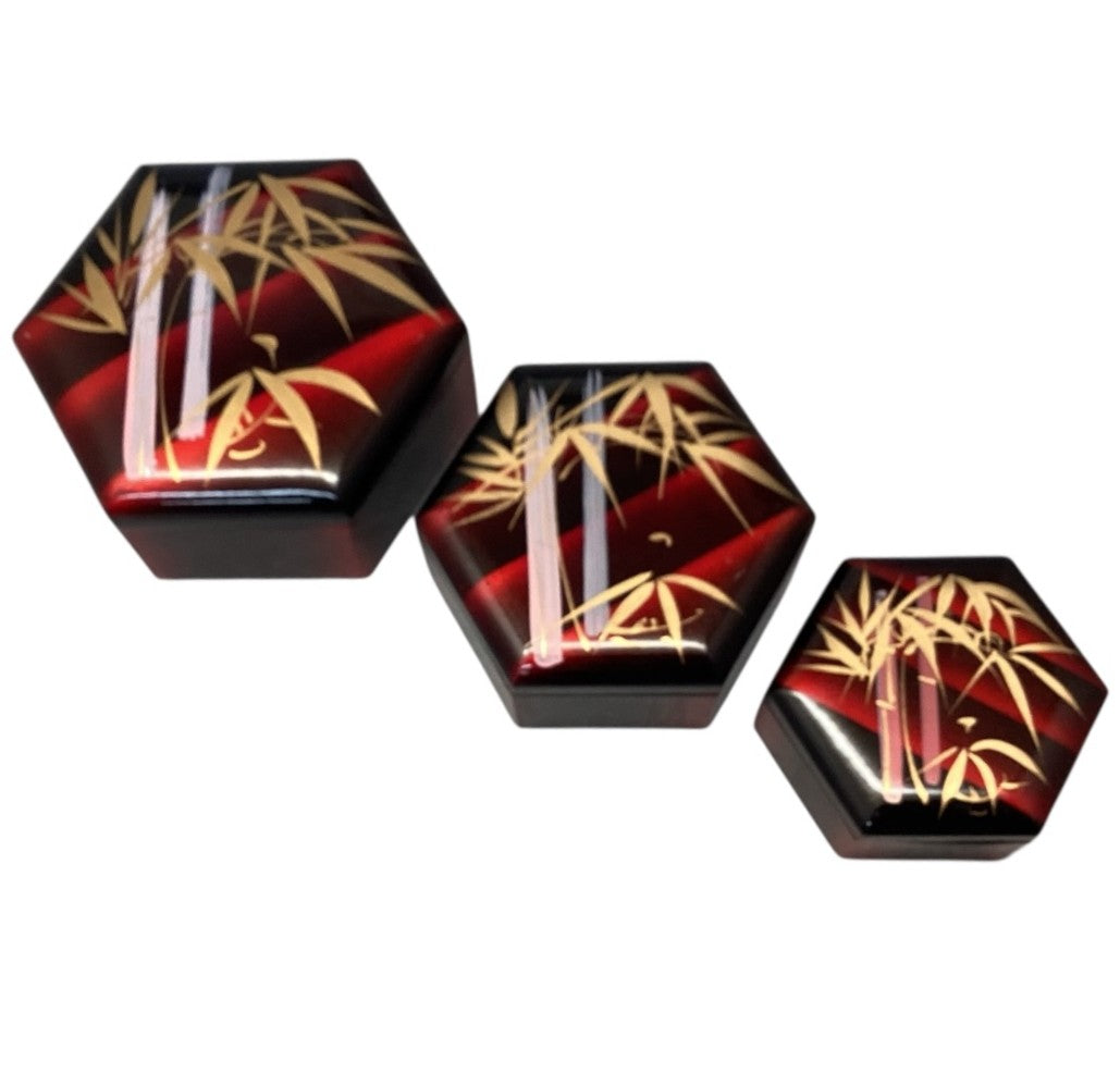 13431 - Three Oriental Lacquered 5" x 4.5" x 2" Nesting Boxes |22-13|