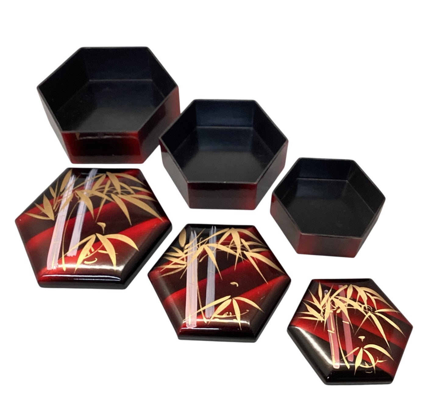13431 - Three Oriental Lacquered 5" x 4.5" x 2" Nesting Boxes |22-13|