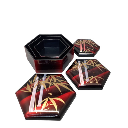 13431 - Three Oriental Lacquered 5" x 4.5" x 2" Nesting Boxes |22-13|