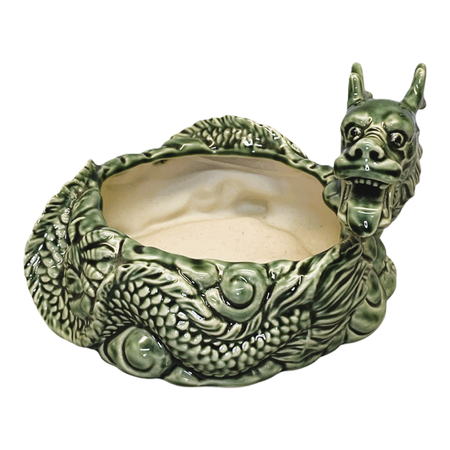 14319 - 6" x 4" Majolica Style Vintage Ceramic Dragon Planter |Z-71|