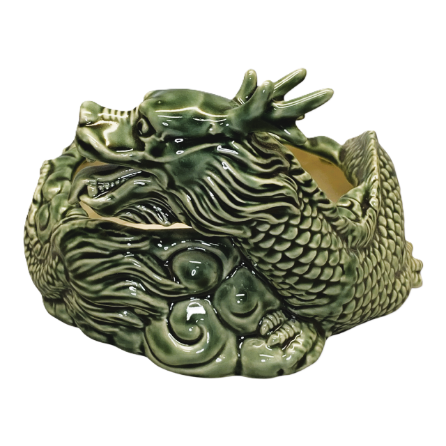 14319 - 6" x 4" Majolica Style Vintage Ceramic Dragon Planter |Z-71|