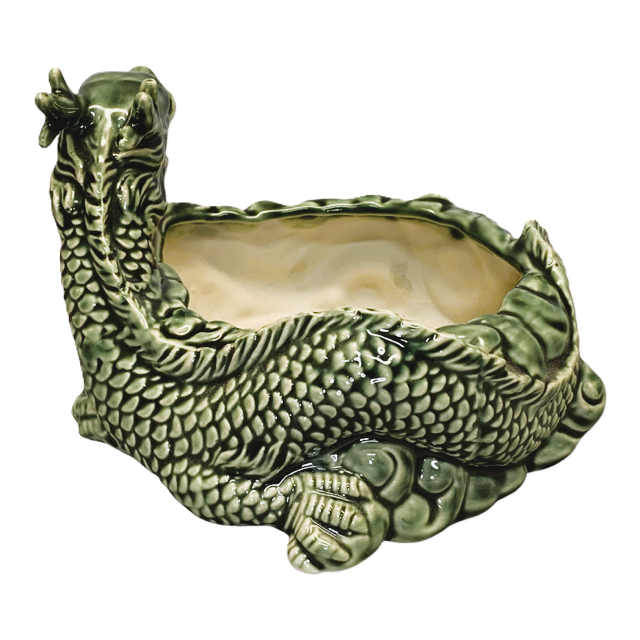 14319 - 6" x 4" Majolica Style Vintage Ceramic Dragon Planter |Z-71|