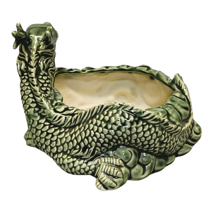 14319 - 6" x 4" Majolica Style Vintage Ceramic Dragon Planter |Z-71|