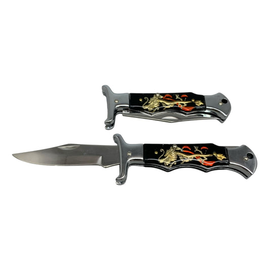 14569 - Set of Two Golden Dragon Folding Knife 4.5" Closed 8" Overall Length |89|