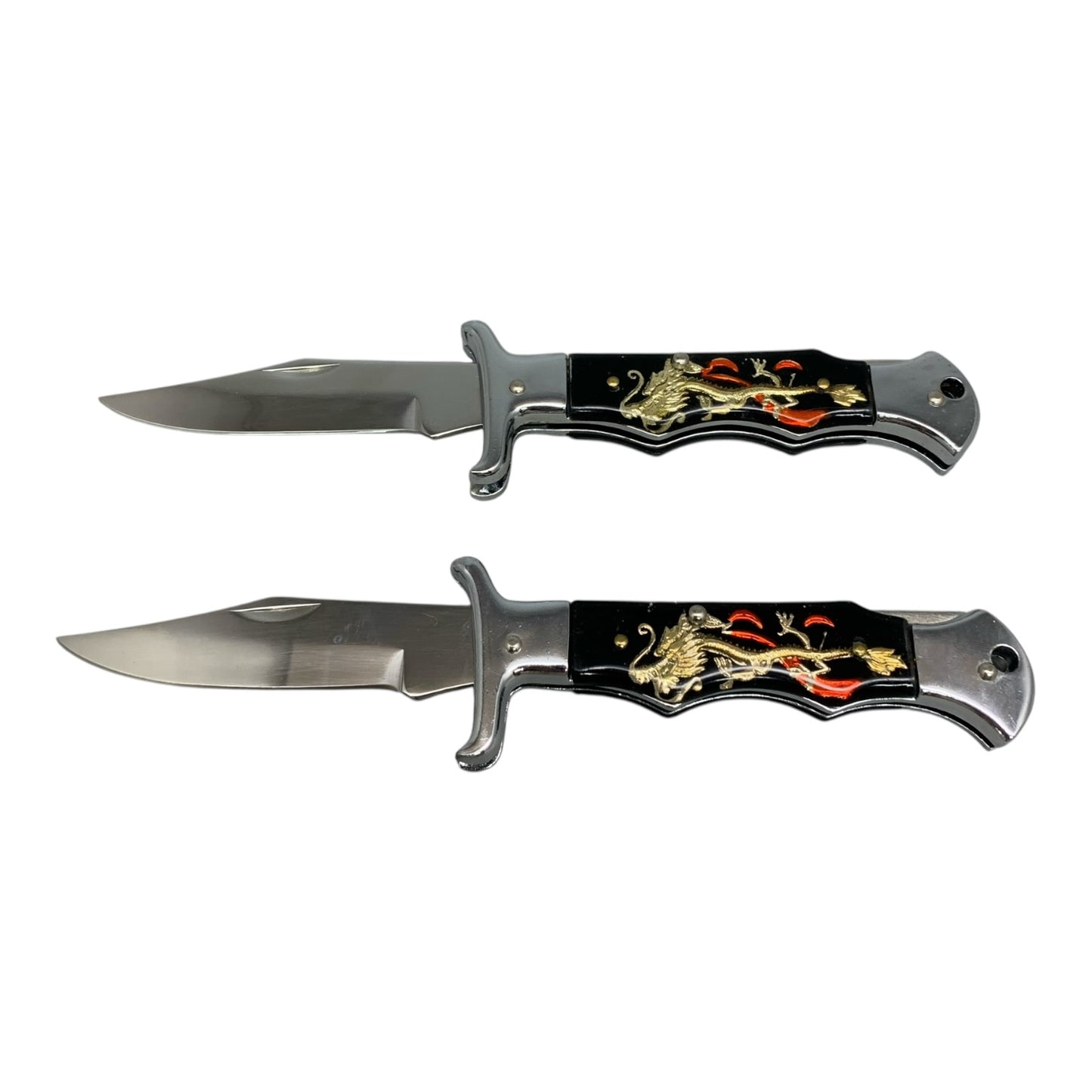 14569 - Set of Two Golden Dragon Folding Knife 4.5" Closed 8" Overall Length |89|
