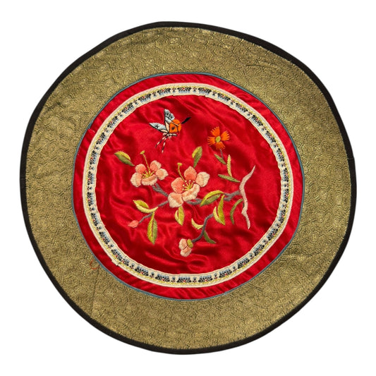 15016 - Vintage Silk 11" Round Embroidery Doily Stunning Flowers and Butterfly |17-30|