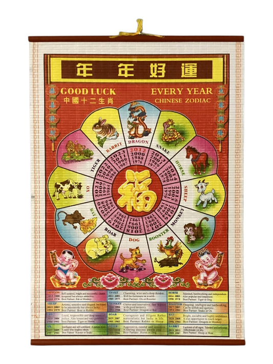 15139 - Rattan Scroll 12x18 Cartoon Animal Zodiac Scroll |W-48|