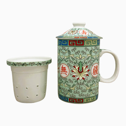 16018 - BUY ONE GET ONE FREE Gorgeous 5" Tea Cup Green Traditional with Strainer |22-10|
