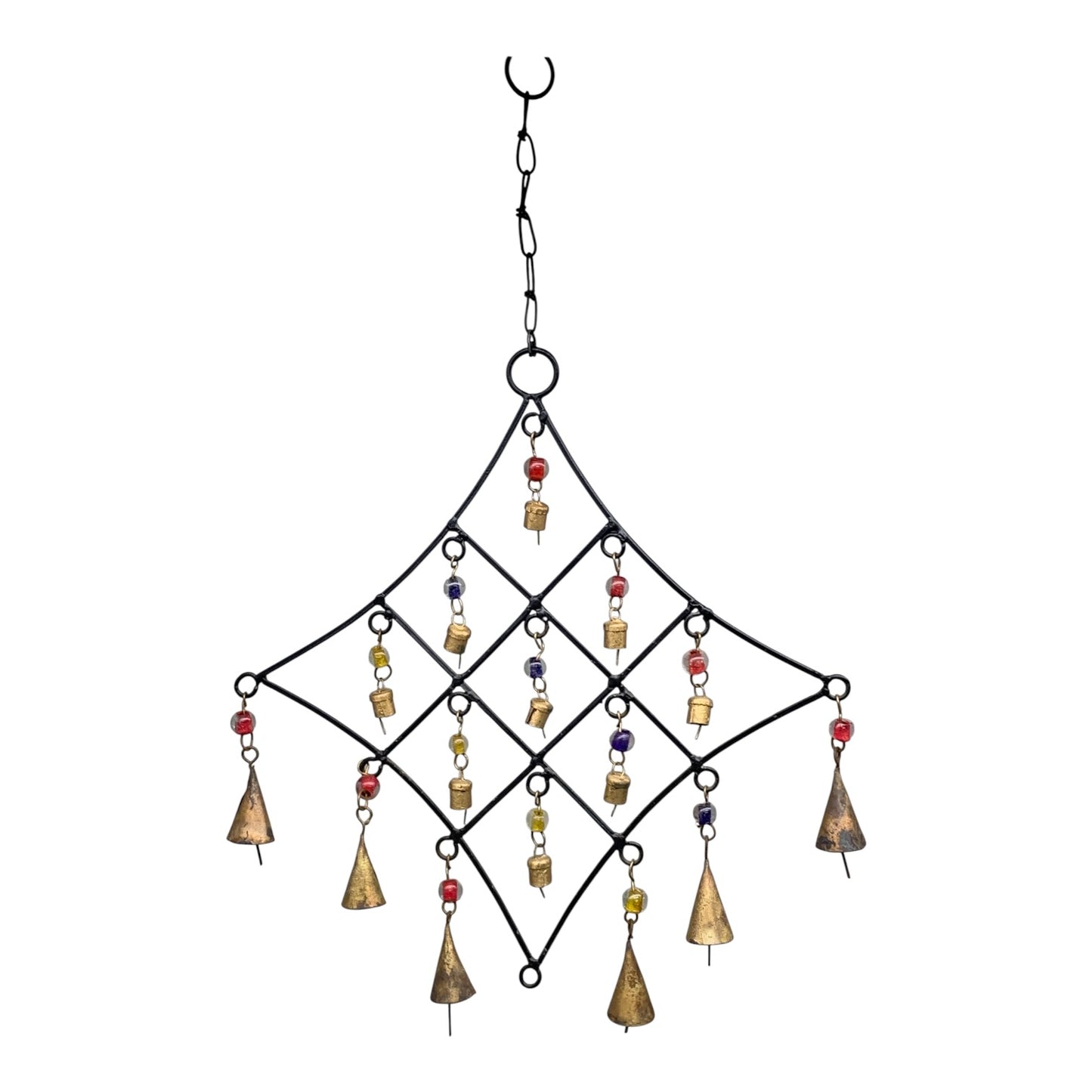 16533 - Ornate Geometric 15-Bell Metal Windchime with Glass Beads 15" |G-4|