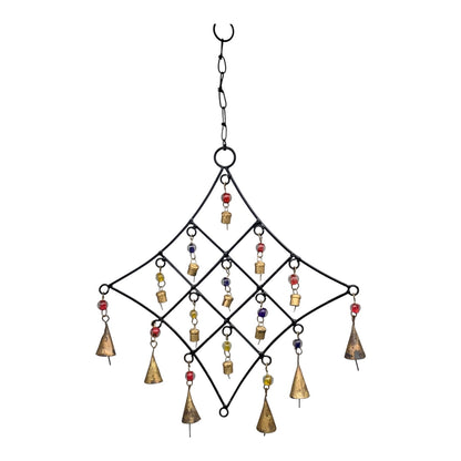 16533 - Ornate Geometric 15-Bell Metal Windchime with Glass Beads 15" |G-4|