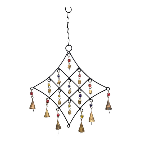 16533 - Ornate Geometric 15-Bell Metal Windchime with Glass Beads 15" |G-4|