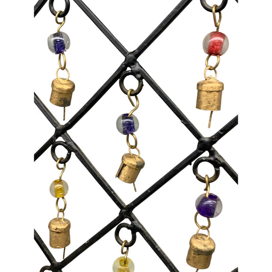 16533 - Ornate Geometric 15-Bell Metal Windchime with Glass Beads 15" |G-4|