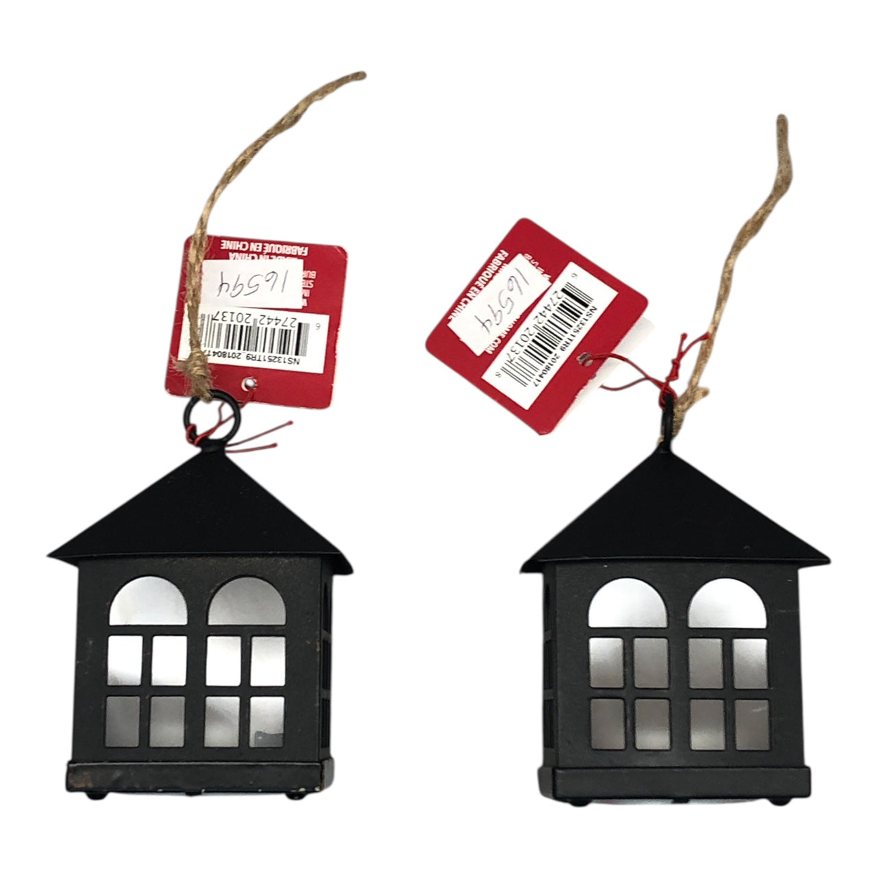 16594 - Set of Two Black House LED Ornaments |Pod 2-62|