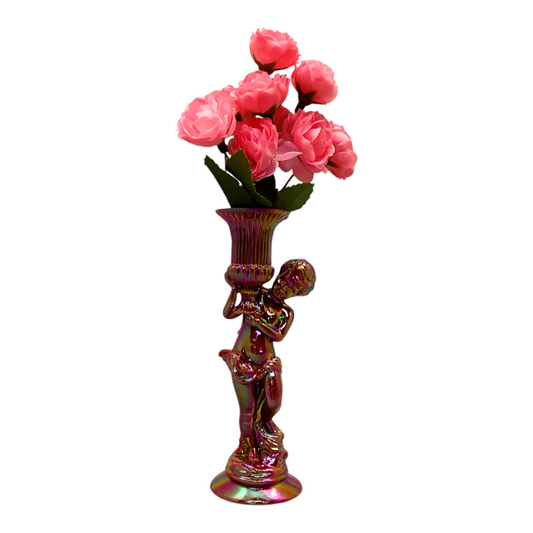 17907 - Faux Pink Roses With plastic Statue Vase |14-18|