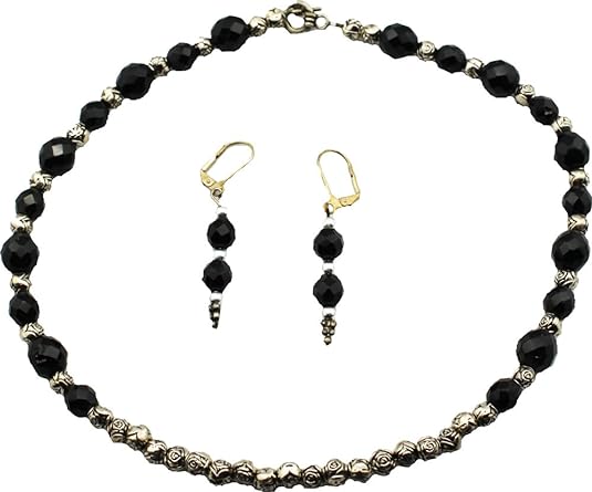 18833 - Silver and Black Necklace and Earrings - [Clear-134]