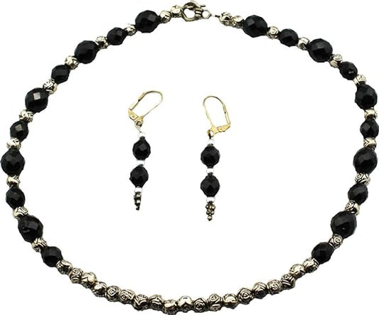18833 - Silver and Black Necklace and Earrings - [Clear-134]