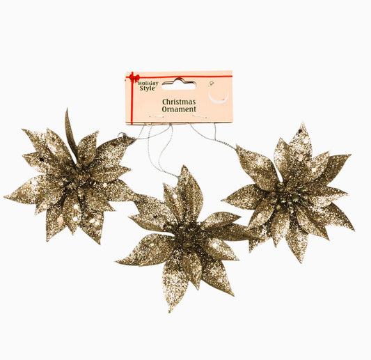 20462 - Set of Three 4" Silver Poinsettia Ornaments |Pod 2-62|
