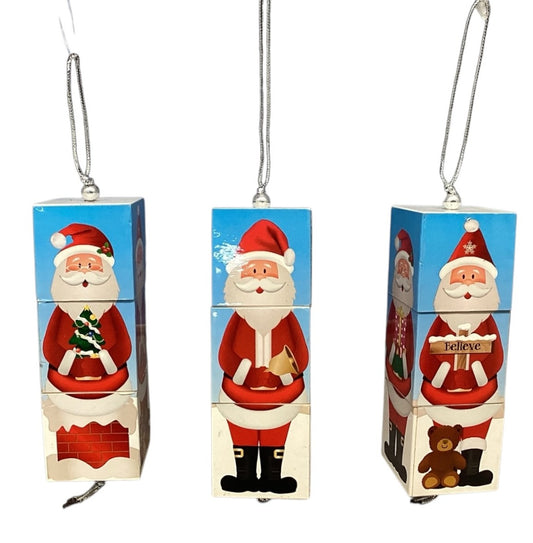 21573 - Set of Three 7" 3 Block Santa Ornament |Pod 2-62|