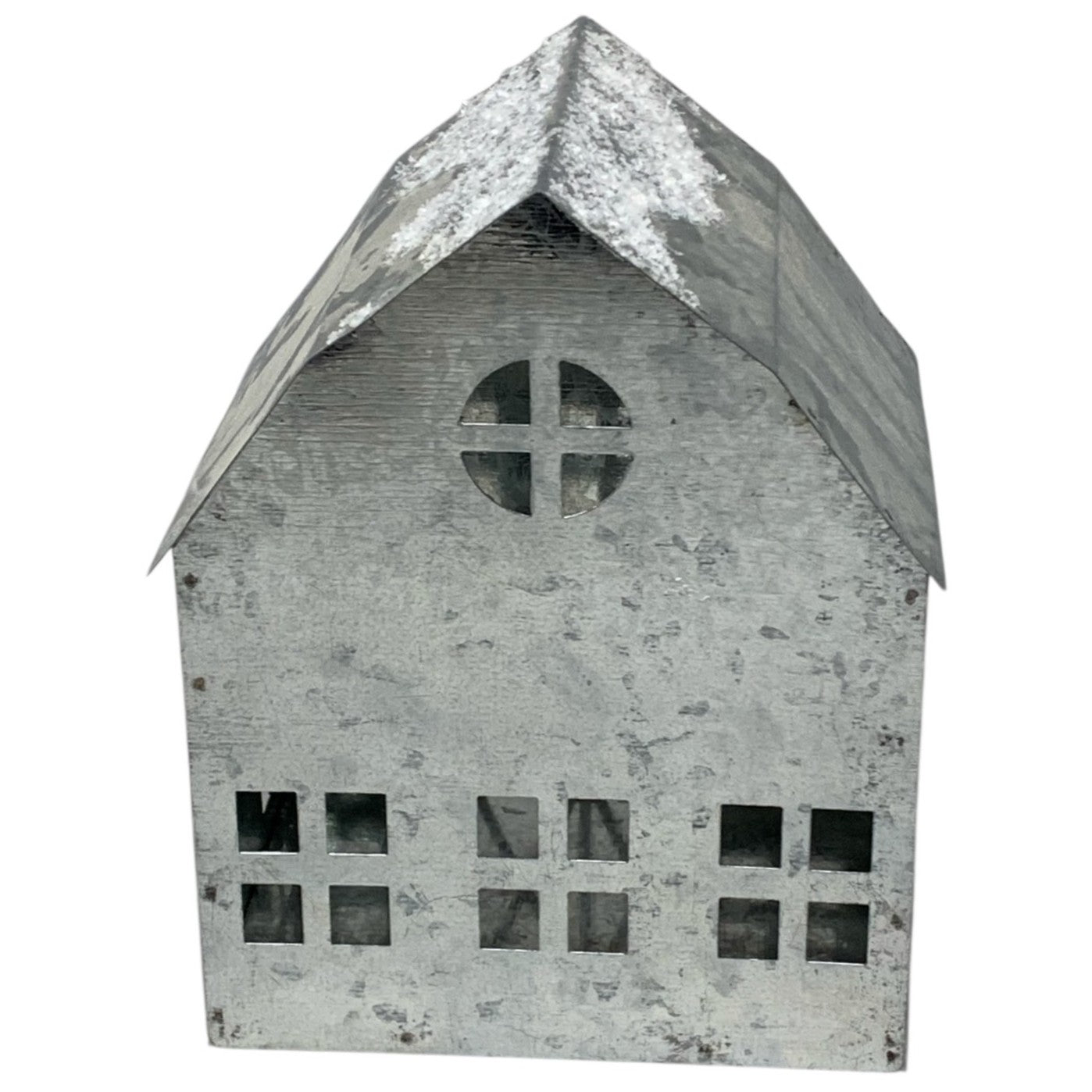 22363 - 8-Inch Silver Metal House Figurine With Miniature Evergreen Wreath |Pod 2-72|