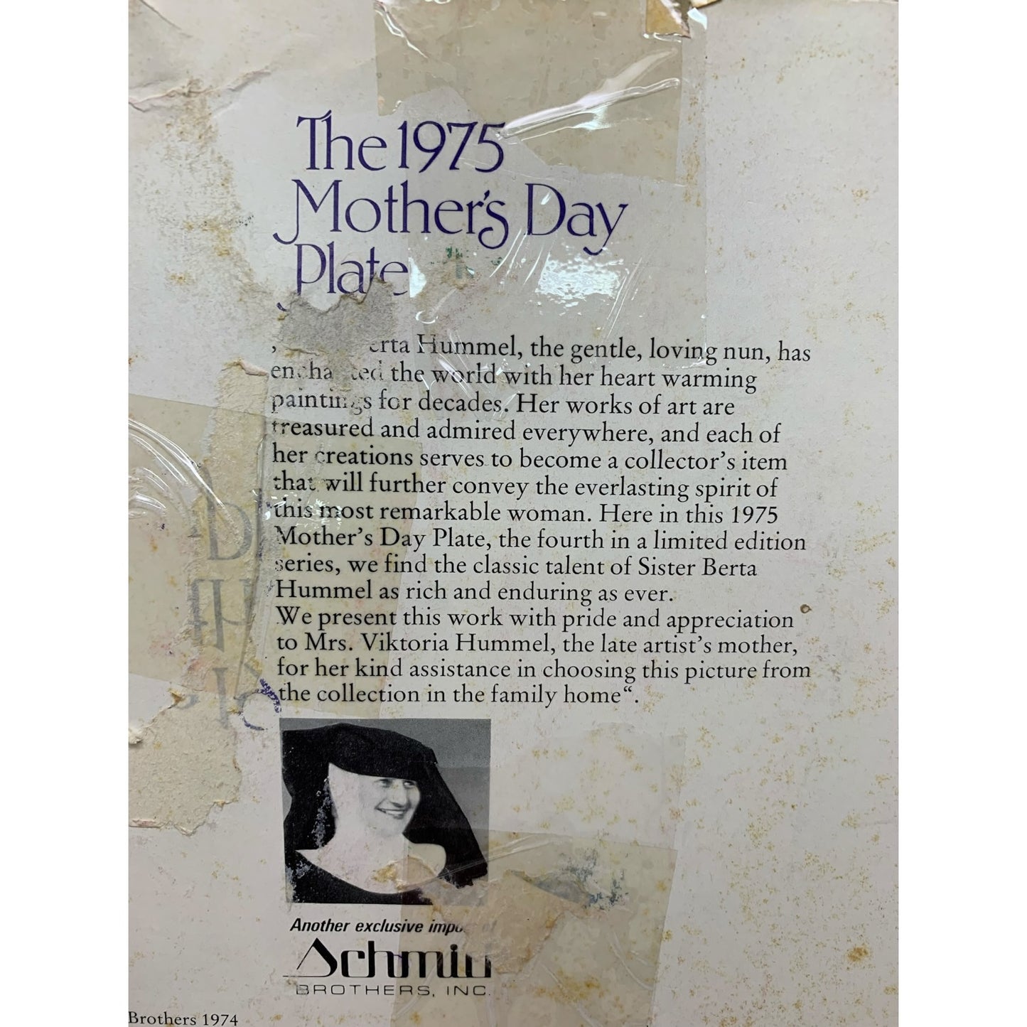 23390 - The 1975 Mother's Day Plate 8" Message of Love Sister Berta Hummel Limited Edition |9-20|