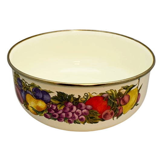 23574- Vintage Cornucopia Enamel Metal Mixing Bowl With Fruit Motif 7-Inch |9-20|