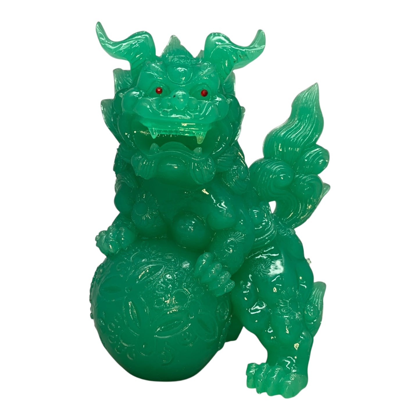 24398 - 8-Inch Green Fu Dog On Ball Figurine Decorative Chinese Guardian Lion Ornament |Z-70|