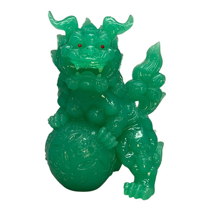 24398 - 8-Inch Green Fu Dog On Ball Figurine Decorative Chinese Guardian Lion Ornament |Z-70|