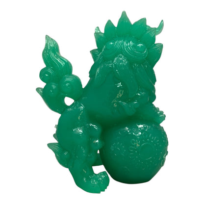 24398 - 8-Inch Green Fu Dog On Ball Figurine Decorative Chinese Guardian Lion Ornament |Z-70|