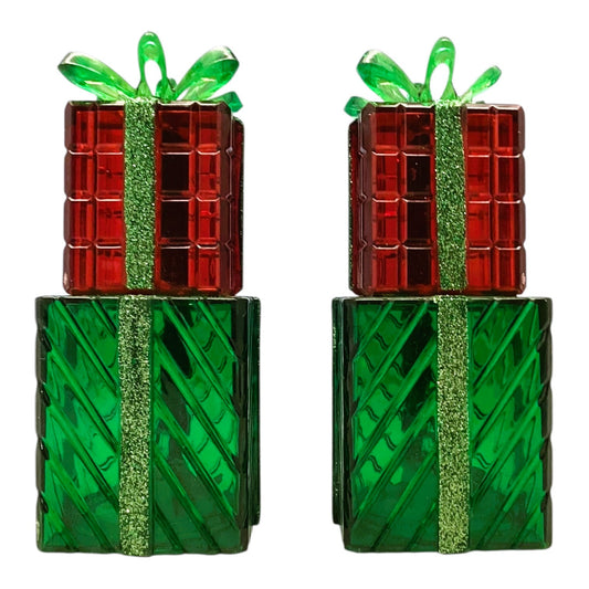 24751 - Set of Two LED 5" Gift Box Red Gift Top Green |Pod 2-62|