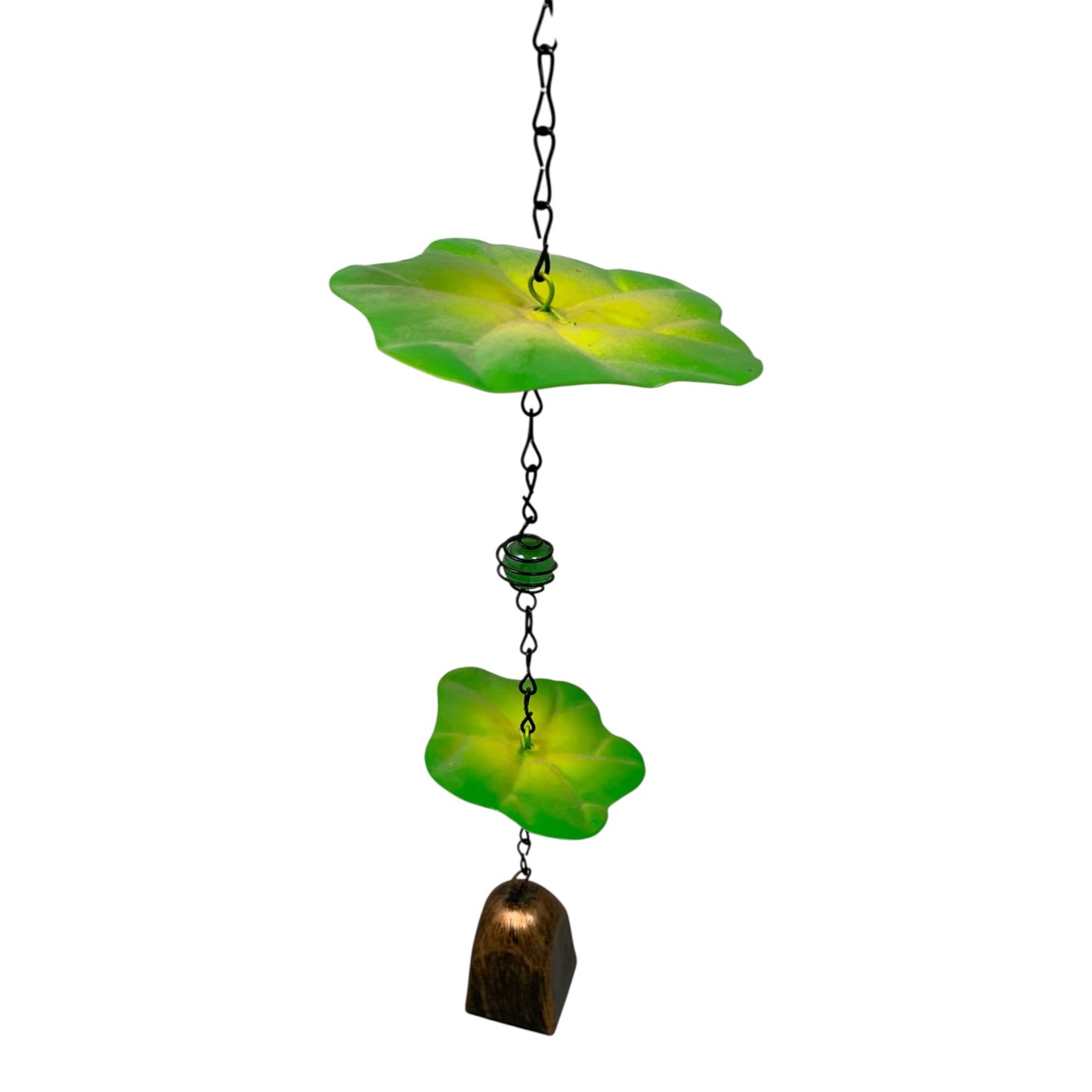 25239-28 Inch Metal Green Frog Wind Chime With Lily Pads Outdoor Garden Decor Ornament |G-7|