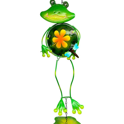 25239-28 Inch Metal Green Frog Wind Chime With Lily Pads Outdoor Garden Decor Ornament |G-7|