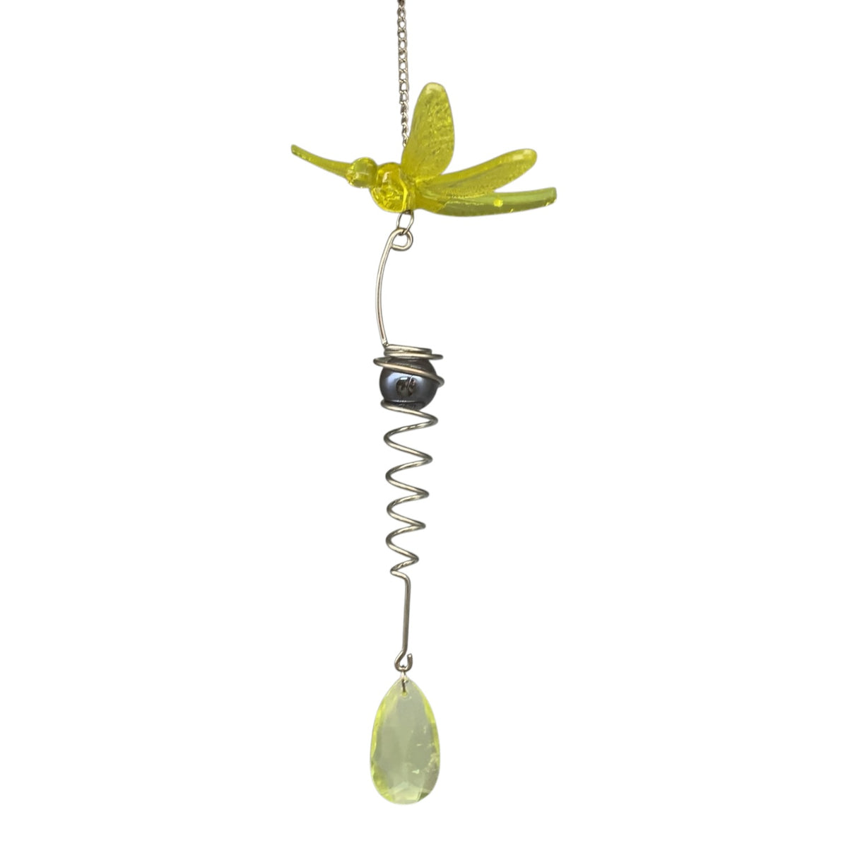 25491- Yellow Dragonfly Wind Chime 10 Inch Hand Painted Glass Bead Outdoor Garden Decor |G-7|