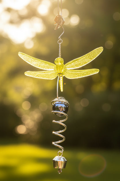 25491- Yellow Dragonfly Wind Chime 10 Inch Hand Painted Glass Bead Outdoor Garden Decor |G-7|
